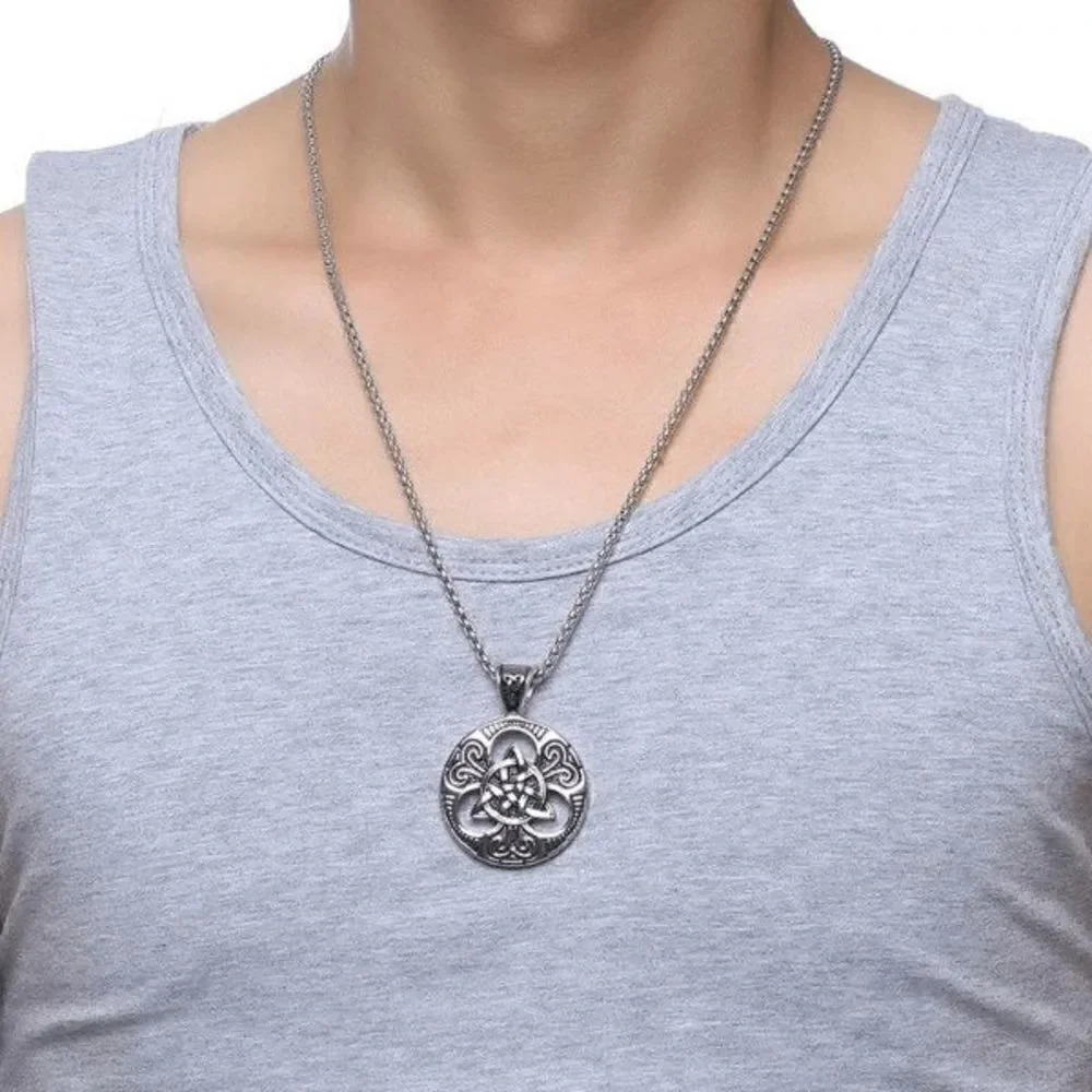 Stainless Steel Celtic Medallion Unisex Necklace